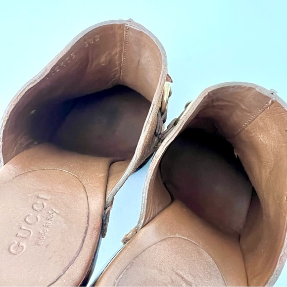 GUCCI | Brown Suede Horsebit Nailhead High Heel Wood Mule Clogs Platform US 8.5 - Picture 8 of 16